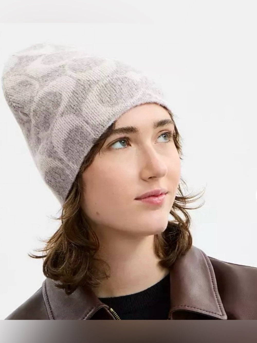NWT - COACH Beanie Knit Wool Grey Birch Logo - Luxury Style Y2K Winter Hat - Picture 4 of 5
